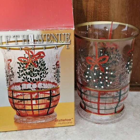 Fifth Avenue Crystal Mistletoe Hurricane Candle Holder 6" tealight votive New - Picture 3 of 15